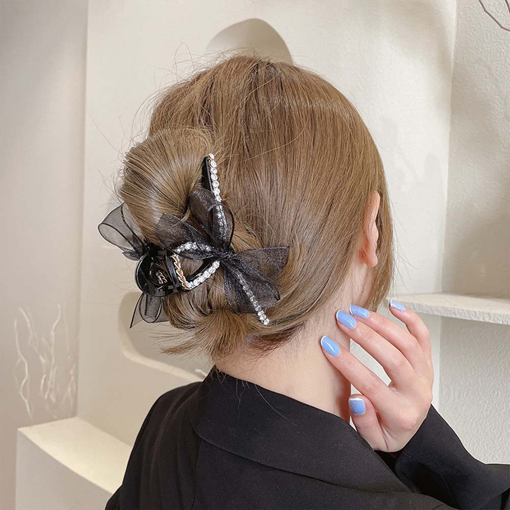 Girls Temperament Net Yarn Korean Bow Knot Grab Clip Hair Accessories Hair Clip Hair Claw