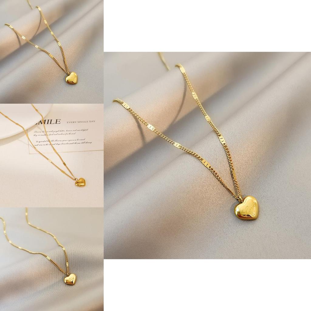 Fashion Titanium Steel Love Heart Pendant Necklace With Alphabet Charms For Women And Men