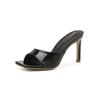 Fashion Shoes Woman's Slippers Square Toe Luxury Slides Thin Heels Heeled Mules 2025 Summer Designer High Patent Leather PU Fabric Rome