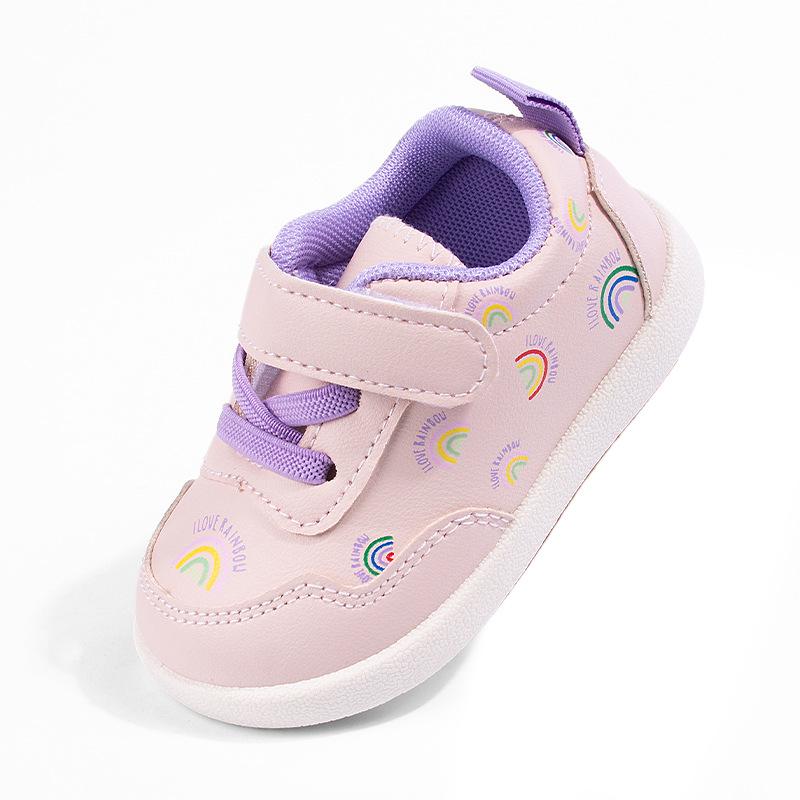 Spring Fashion Soft Sole Baby Girl Leather Shoes - Cute Cartoon Rainbow Velcro Toddler Shoes