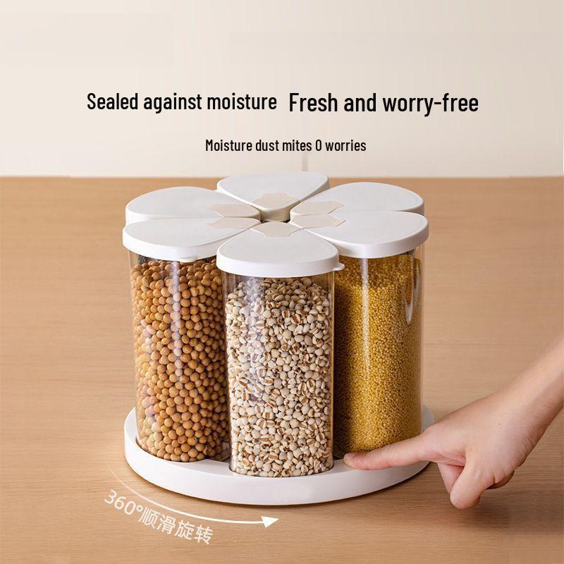Rotating Moisture-Proof Grain Storage Box with Compartments for Kitchen & Fitness Enthusiasts