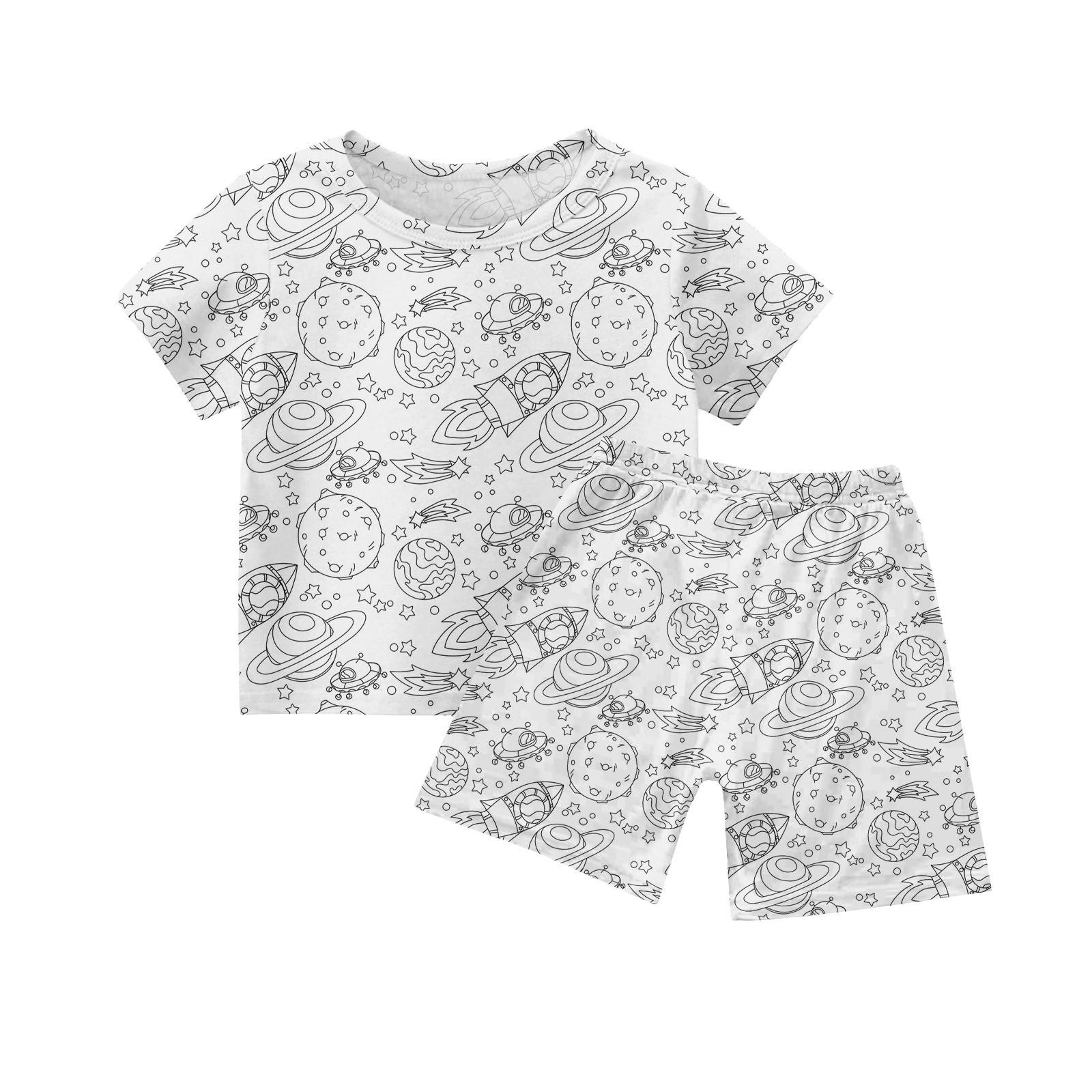 

Удобный свободный комплект из топа и брюк для мальчиков и девочек с круглым вырезом и короткими рукавами для детей 90 белый