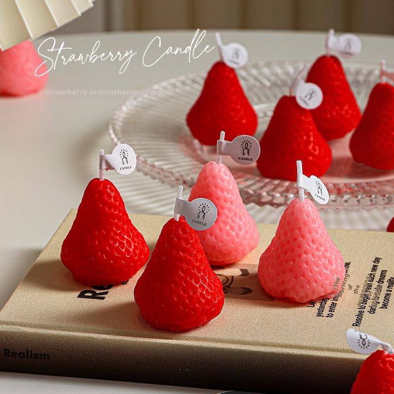 4 Strawberry Candles, Simulated Fruit Aromatherapy Candles, Mini Set Design, Photo Props, Christmas and Birthday Gifts