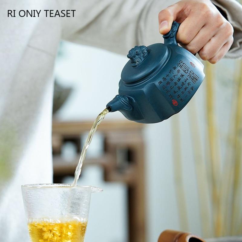 280ml Authentic Yixing Purple Clay Teapots Handmade Filter Beauty Tea Pot Raw Ore Azure Mud Zisha Kettle Customized Tea Set