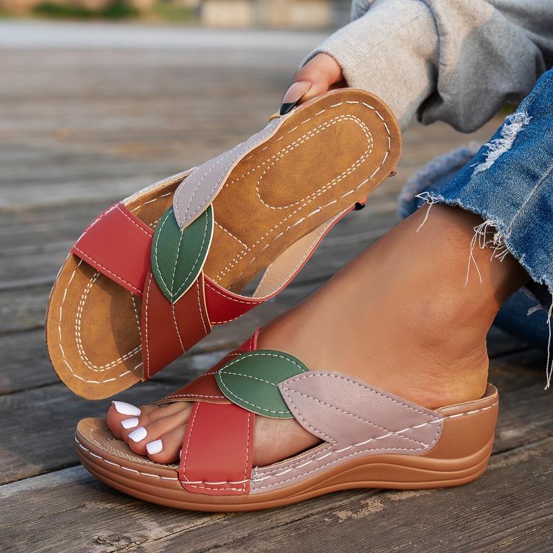 

Fashion Summer thick-soled wedge slippers for women large size cross-strap beach shoes color matching fish mouth sandals 43
