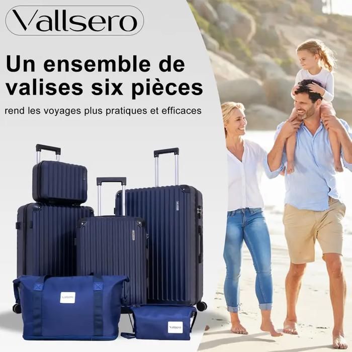 Set de Valises 6 PCS - BAZARLAND30 - Bleu - Coque Semi-rigide - 4 Roulettes - Imperméable