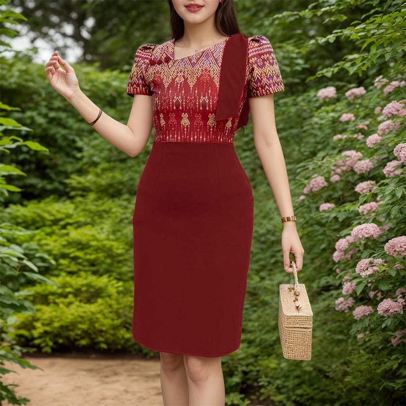 ZANZEA Women Print Patchwork Summer Casual Short Sleeve Sheath Dress