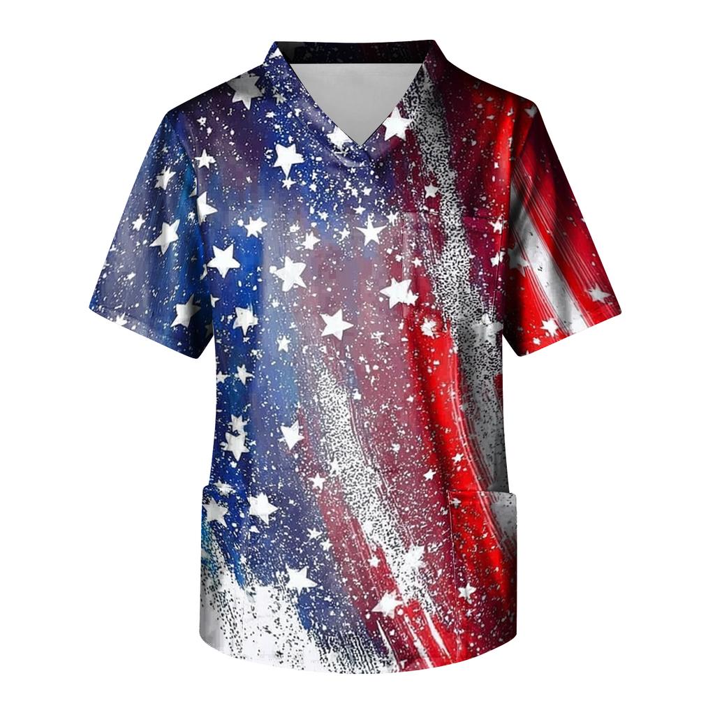 Men's Short Sleeve V-Neck  Print Chest Pocket Care Top