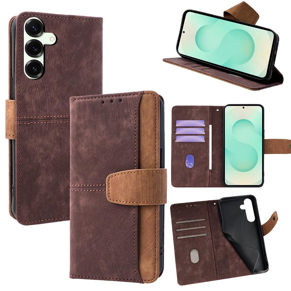 For Samsung Galaxy S25+ Case RFID Blocking Color Splicing PU Leather Wallet Phone Cover