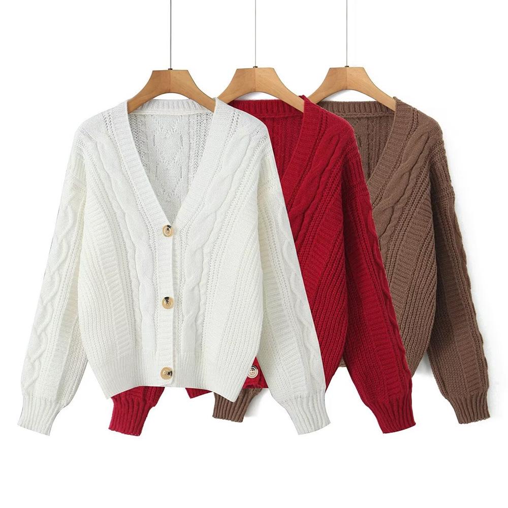 2024 Autumn/Winter Women's Loose Cable Knit Cardigan Sweater