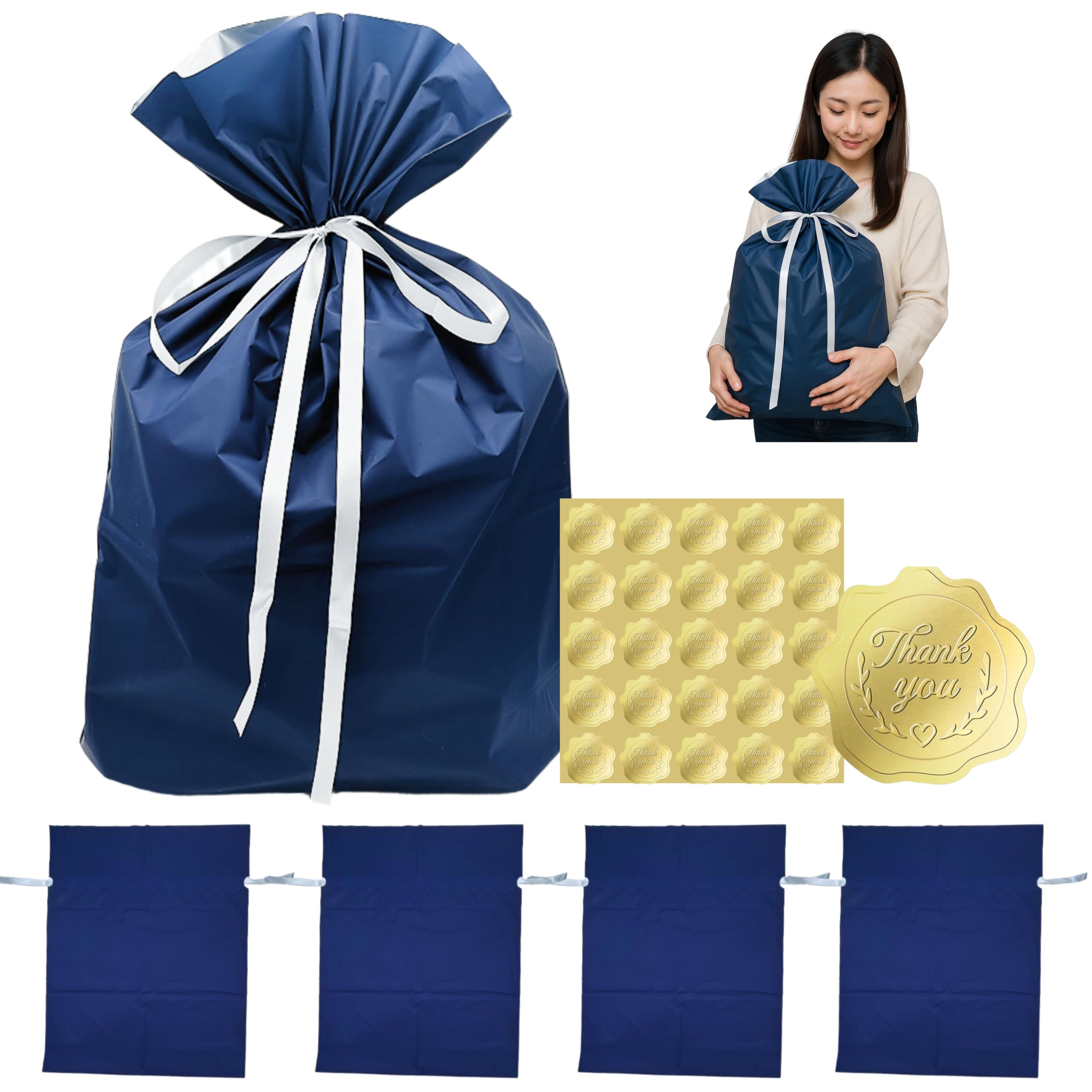 

East Leaf Gift Wrapping Bags, Large, 45x56cm, Blue, with Ribbon and Seal (Pack of 5)