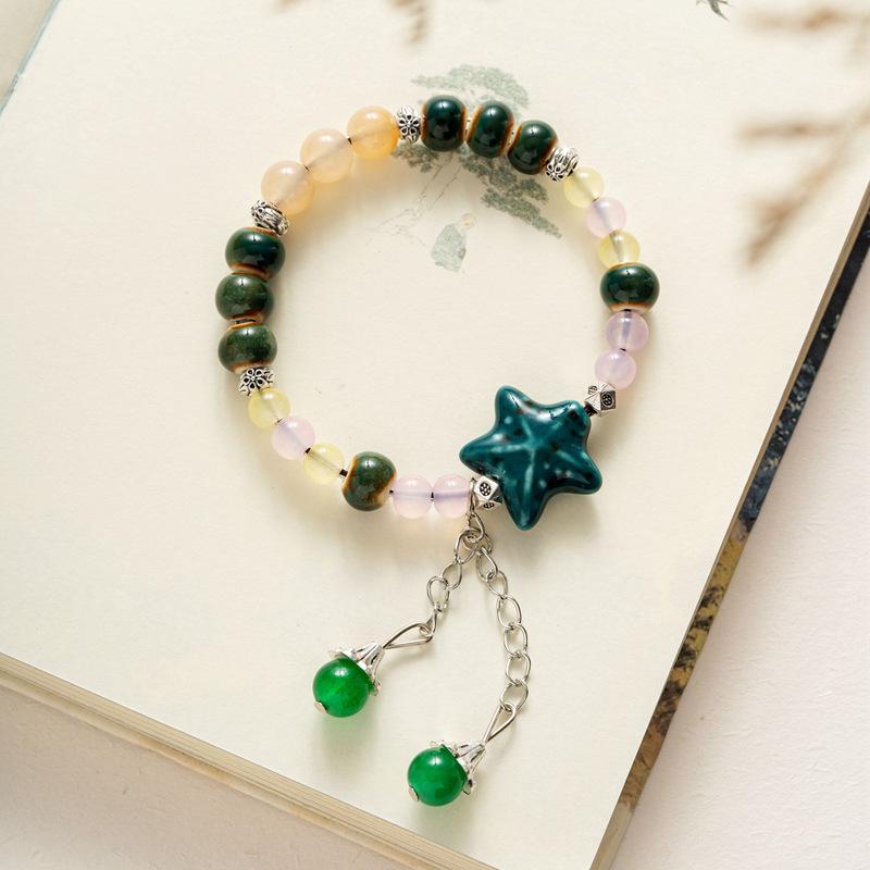 Bohemian Beaded Bracelet For Women, Vintage Natural Stone & Ceramic Shell Bracelet With Butterfly Charm, Colorful Layered Boho Jewelry For Daily& Gift