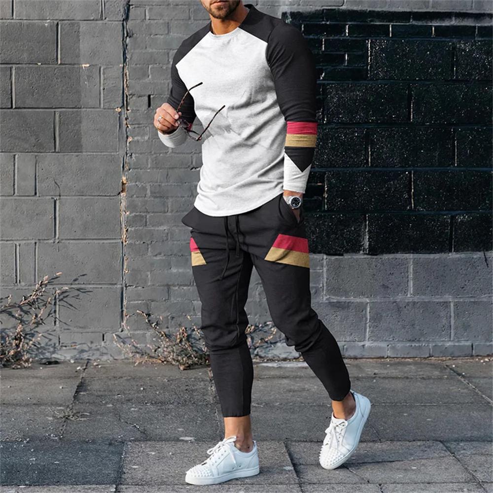 Conjuntos de 2 piezas de verano para hombre, chándal, camiseta de manga larga y pantalones de chándal largos, ropa de calle, ropa deportiva de gran tamaño para hombre