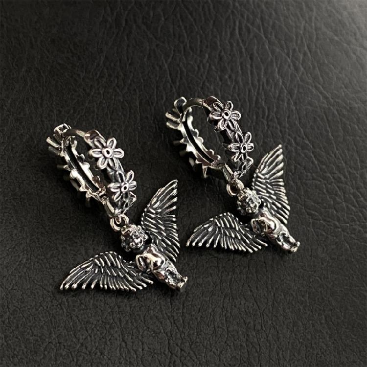 Angel Wing and Flower Hoop Earrings Fashionable Ear Rings Accessory for Parties Easy to Wear Ear Pendants Accessories
