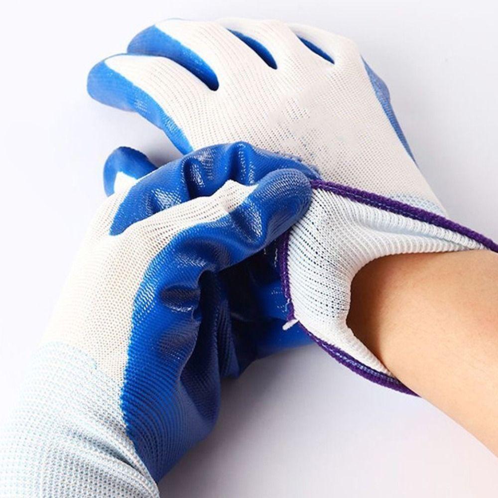 12pairs Anti-puncture Nitrile Coated Gloves Nylon Protective Work Glove  Gardening Use