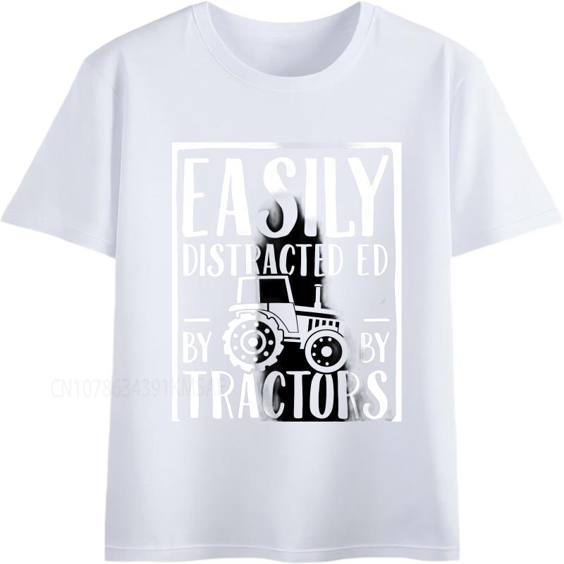 Black Summer For Him T Shirt Easily Distracted By Tractors Short Sleeve Breathable ONeck Tshirt Summer Cotton Men Tshirt