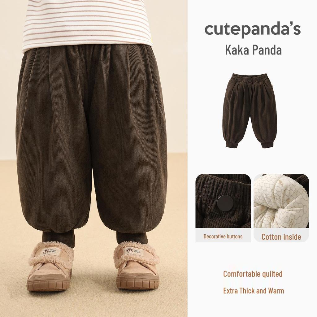Kaka Panda Kids' Winter Warm Cotton Pants - Thickened Long Pants for Boys, Girls, Toddlers, and Babies.