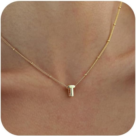 Bubble Letter Necklace Gold, Dainty Initial Necklaces for Women 14K Gold Plated Small A to Z Name Necklace Personalized Simple Initial Pendant Cute