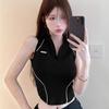 Women Sports Vest Black Tank Tops Half Zipper Sleeveless Tees For Girls Sexy Fashion Crop Tops Female T-shirts