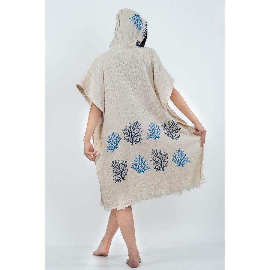 Damen-Poncho mit Kapuze, Baumwoll-Musselin-Stoff, Strandkleidung oder Freizeitkleidung/Vertuschungen, Mehrzweck-Poncho