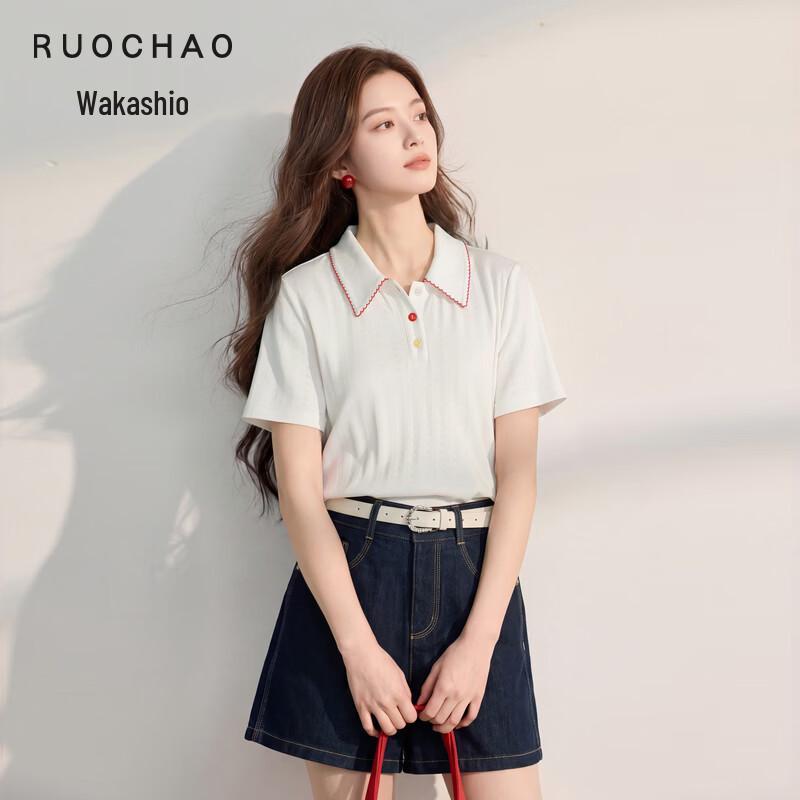 Sancai Women s 100% Cotton Hollow Out Short Sleeve T-Shirt XL жемчужина белый