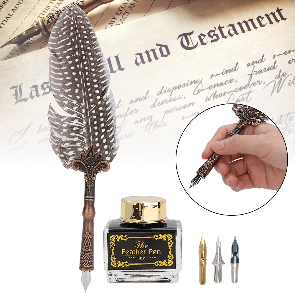Feather Pen Set Natural Pattern Writing Tools Retro Craft Collection for Banquet SignatureBlack