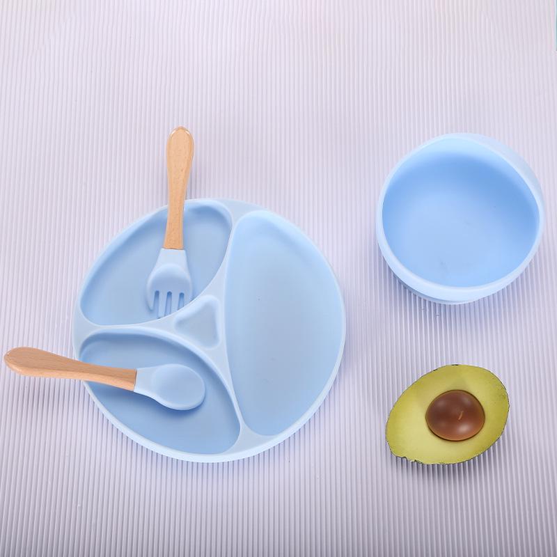 Silicone Baby Tableware Set: Non-slip Bowl, Bib, Plate, Fork & Spoon - Food Grade Material
