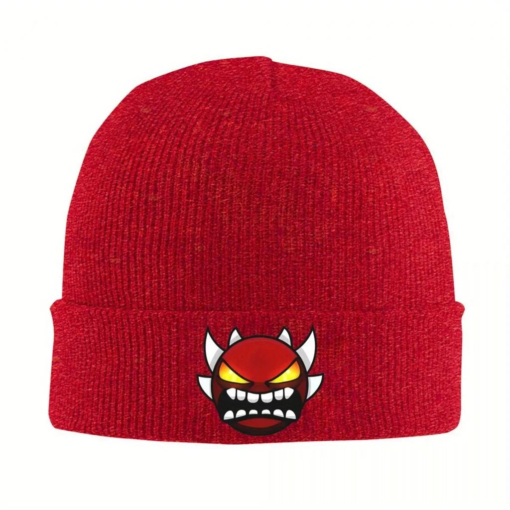 New Geometry Dash Demon Knit Hat Beanies Winter Hats Warm Color Cap Unisex Women