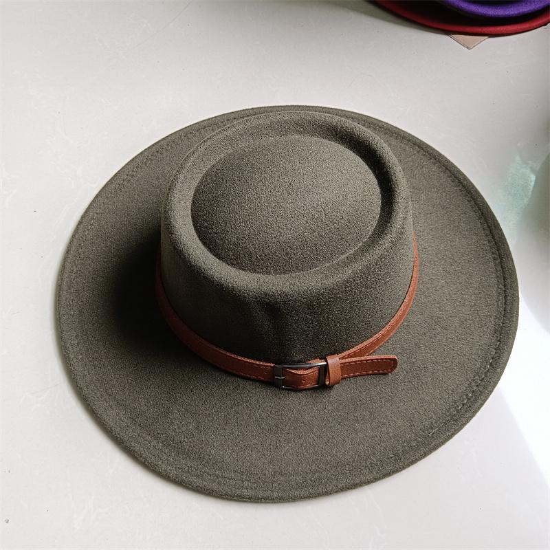 2026 Fedora Hat Winter Round Convex Flat Top Belt Accessories Rose Red Felt Jazz Hat for Men and Women Fedora Gorras