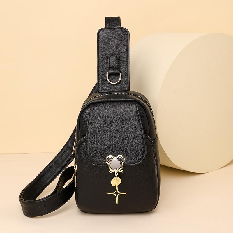New Trendy and Fashionable Women's Breast Bag Soft Leather Crossbody Bag Simple Large Capacity Backpack Mobile Phone Bag