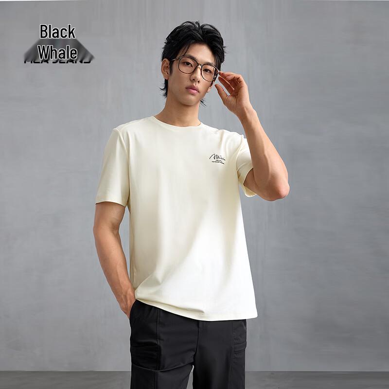 HLA Black Whale Men s Letter Print Short Sleeve T-Shirt M