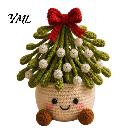 Decorative Yarn Craft for Home Simulated Crochet Christmas Potted Decor, Knitted Mini Artificial Tree Flower Durable Plants Ornament, Cute Festive