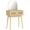 Dressing Table, Compact Vanity Desk with Mirror and 2 Drawers, Natural Wood Finish