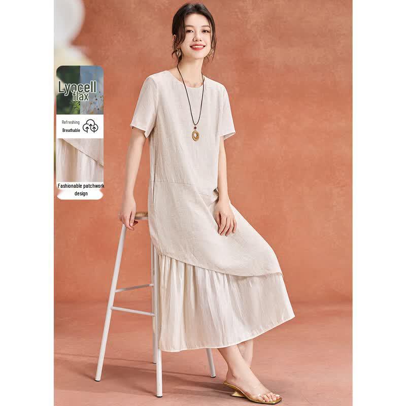 Tencel Linen Blend A-Line Midi Dress S