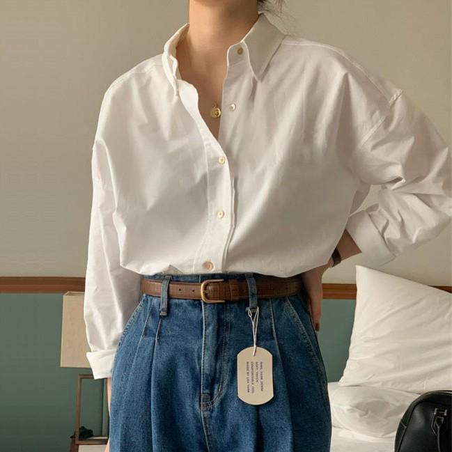 Women s Versatile Japanese Style White Long Sleeve Shirt L белый