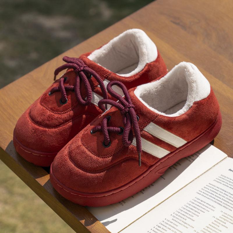 New Korean version striped all-inclusive heel cotton shoes autumn and winter household velvet warm and non-slip shoes and cotton shoes outside