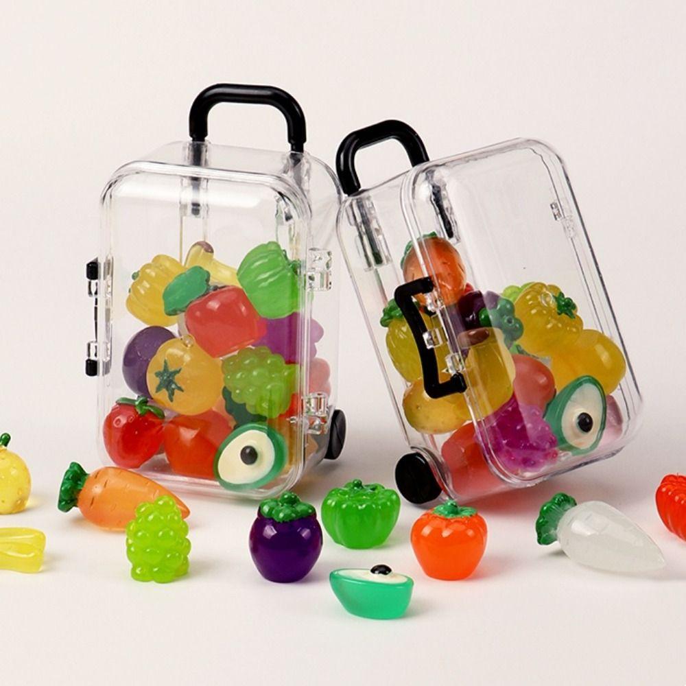 Retractable Wheels Mini Suitcase Fruits Glow In The Dark Luminous Fruits Toy  Jewelery Storage Box