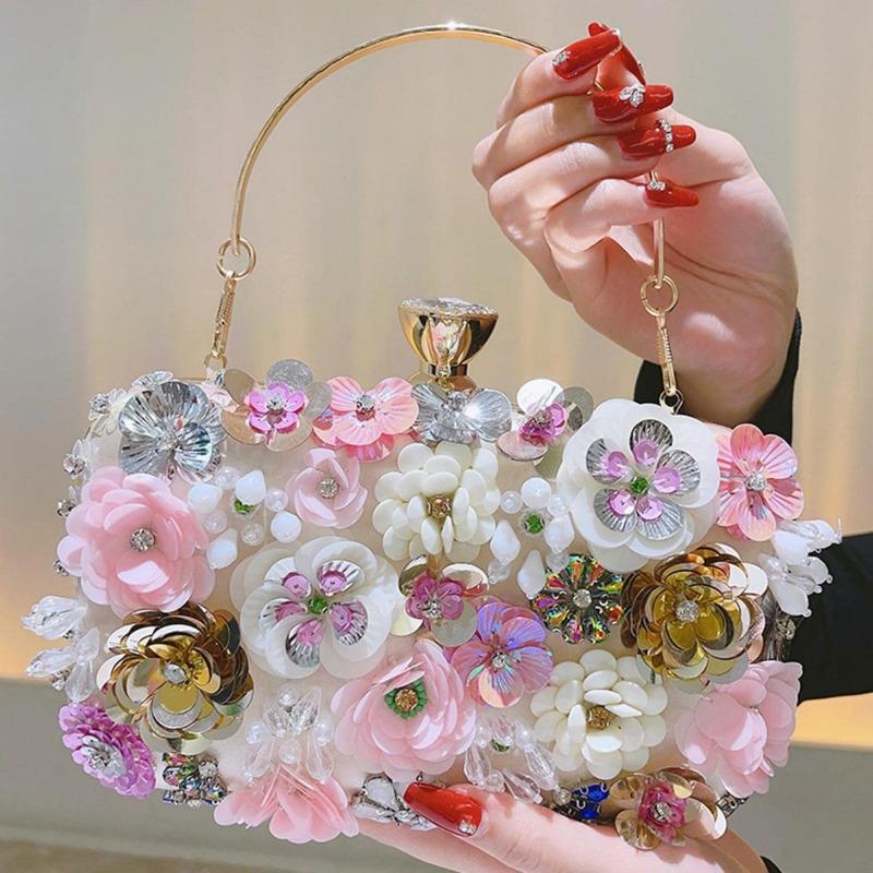 Banquet Bag Color Beads Flower Dinner Bag Celebrity Clutch Bag Annual Meeting Cheongsam Bag Dress Bag