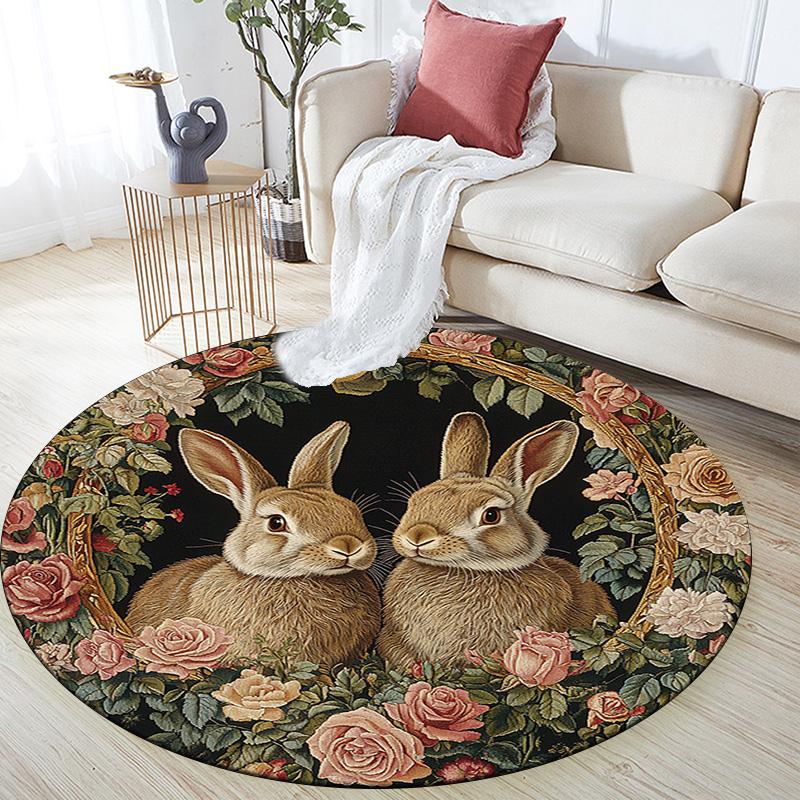 Rabbits Round Area Rug,Carpet Rug for Living Room Bedroom Sofa Playroom Decor,Non-slip Floor Mat
