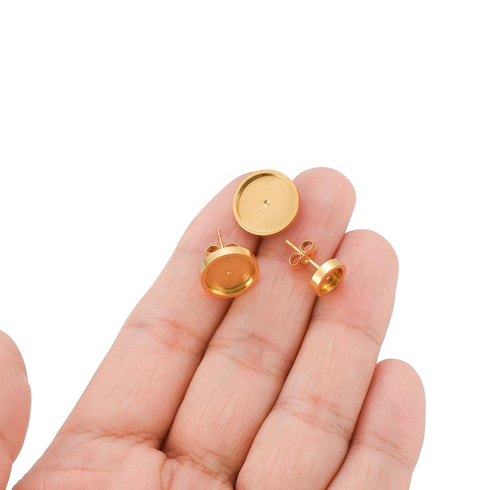 20pcs 6 8 10 12mm Gold Stainless Steel Flat Stud Earring Base Setting Blank Earring Cabochon Tray DIY Jewelry Making Wholesale
