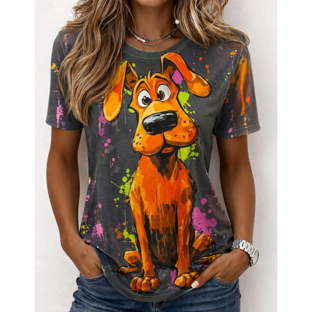 Fashion Women Retro Creative Dog Pattern Print T Shirt Funny Casual O-neck Short Sleeves T-shirt Summer Female Tee Shirt