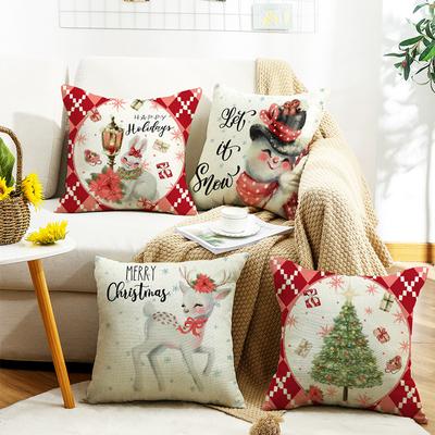 Neues Cartoon Hirsch Weihnachten Nachttisch Sofa Kissen Feiertagsgeschenk Dekoration Leinen Druck Lendenkissenbezug