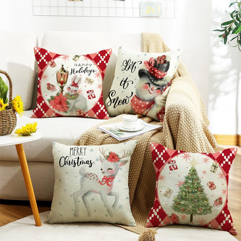 New Cartoon Deer Christmas Bedside Sofa Pillow Holiday Gift Decoration Linen Print Waist Pillow Case