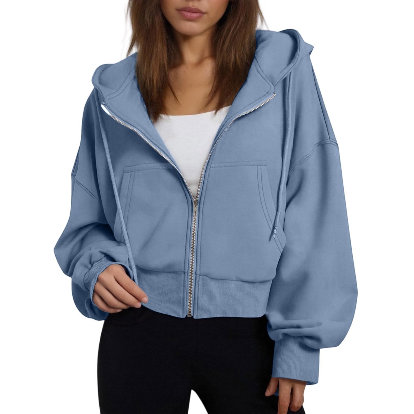 

Женская модная зимняя толстовка с длинным рукавом, капюшоном и молнией, однотонная, свободного кроя XXL