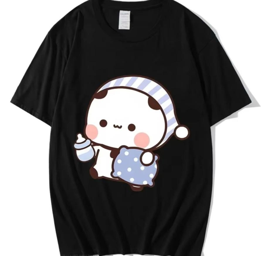 Couple Shirts Kawaii Cute Bubu Panda Going To Sleep With Dudu Bear Graphic Tshirt Cotton Unisex Unisex Clothes Long Sleeve Tees