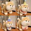 Cute Birthday Hat And Cartoon Pattern Knitted Scarf Shiba Inu Cartoon Plush Toy For Childrens Room Decor