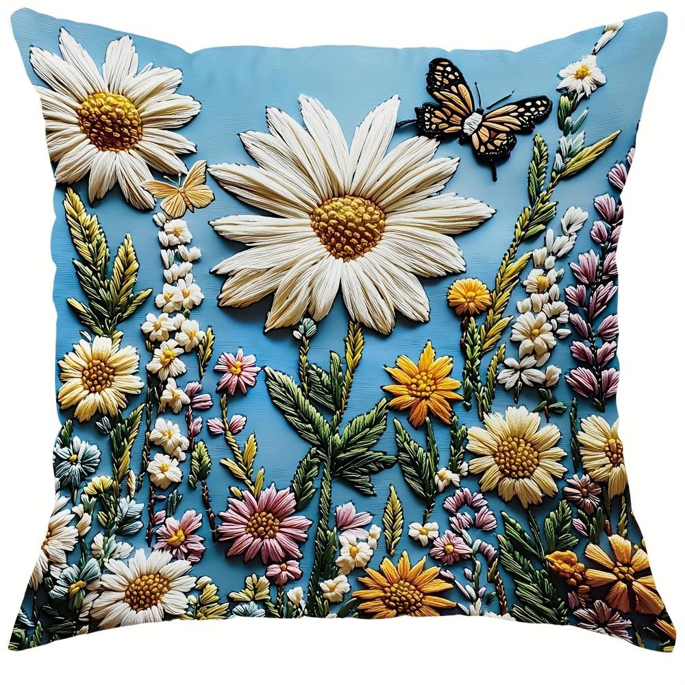 

Vibrant Floral Butterfly Pillow Covers - Enchanting Garden-Inspired DecorLiving room sofa cushion cover, bedroom room decoration 16x16Inch
