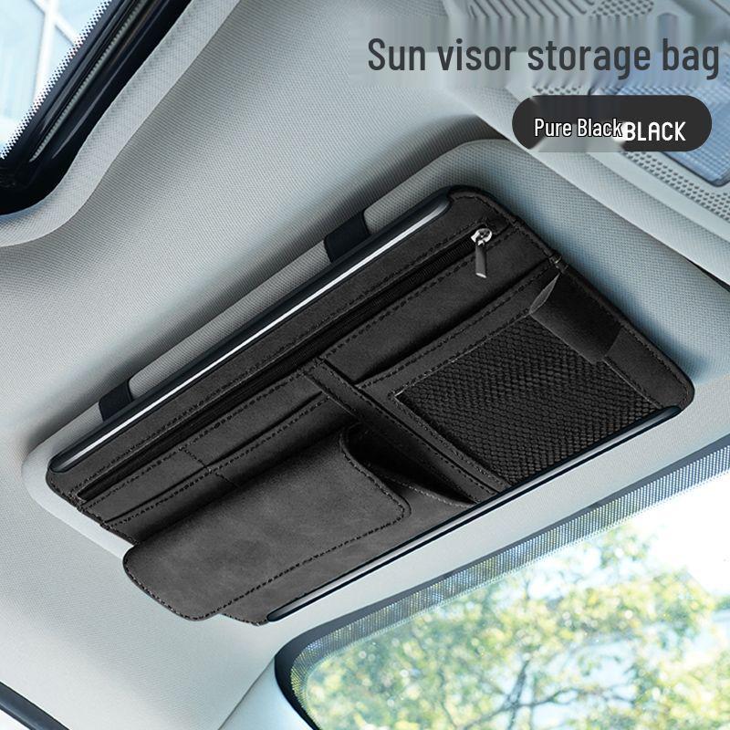 Multi-functional Car Sun Visor Organizer: Glasses Case, Sunglasses Clip, Card Holder, Storage Bag