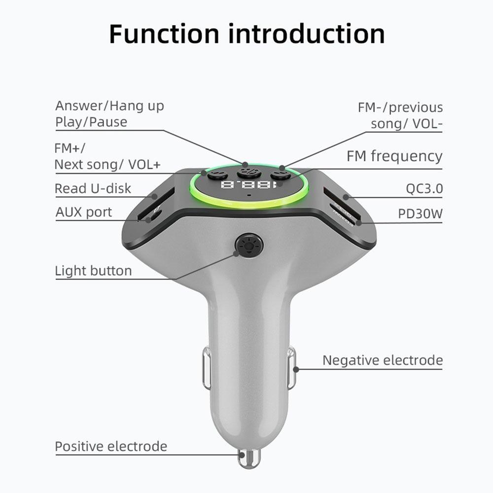 FM Transmitter Car MP3 Player PD30W+QC3.0 PD Fast Charger Dual USB Car Bluetooth  Auto