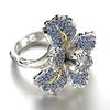 Micro-studded Iris Double-color Ring European Blue Topaz Floral Cluster Engagement Ring Minimalist Floral Diamond Ring with Creative Setting